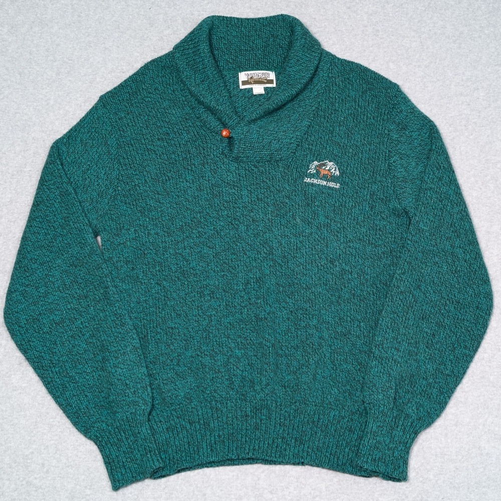 VTG Voyageur Wool Blend Sweater Mens Medium 'Jackson Hole' Shawl Collar USA Made